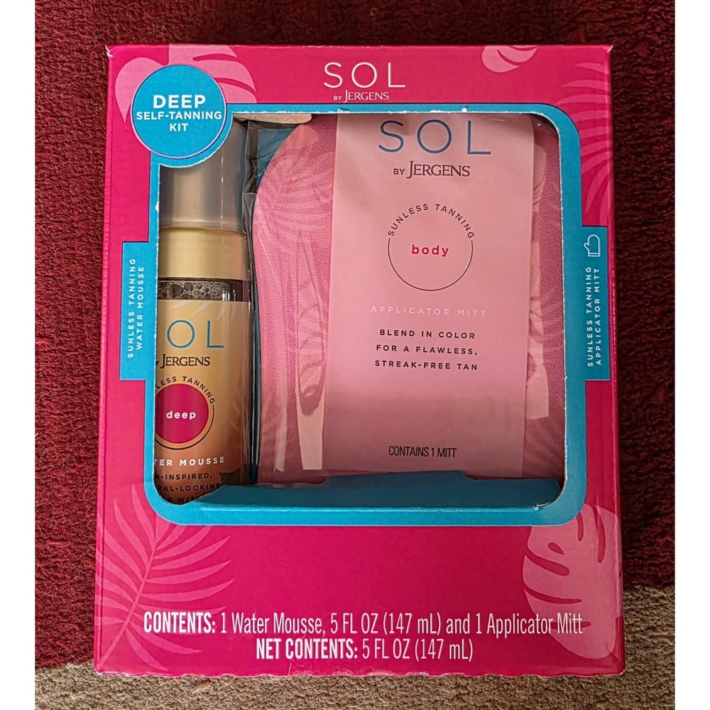 SOL by Jergens Sunless Tanning Water Mousse & Mitt in DEEP. Full Size, 5 oz.